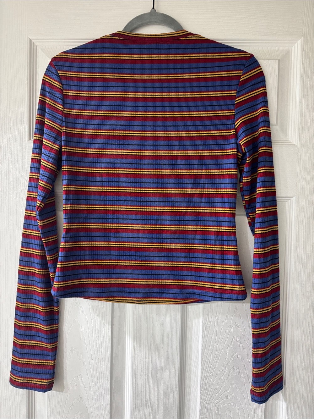 Striped Long-Sleeve Ribbed Top - Blue/Red/Yellow - Picture 4 of 4
